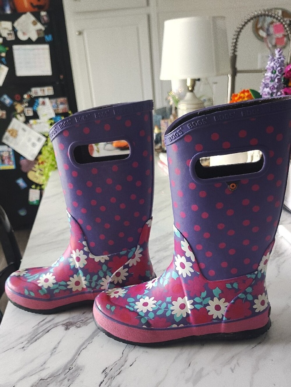 Bogs Purple Pink Floral Rain Boots Size 2 - Picture 5 of 12